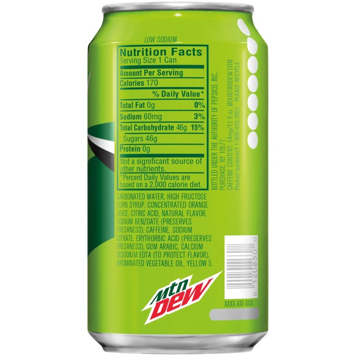 Nutrition facts mt dew