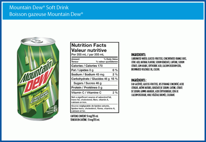 Nutrition facts mt dew